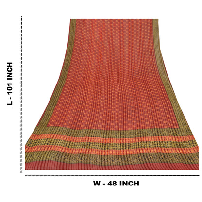 Sanskriti Vintage Block Print-Woven Georgette Dupatta Long Stole Red Indian Veil