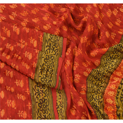 Sanskriti Vintage Block Print-Woven Georgette Dupatta Long Stole Red Indian Veil