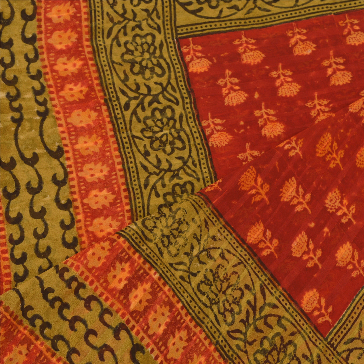 Sanskriti Vintage Block Print-Woven Georgette Dupatta Long Stole Red Indian Veil