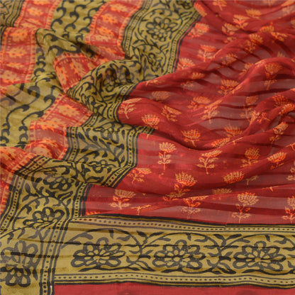 Sanskriti Vintage Block Print-Woven Georgette Dupatta Long Stole Red Indian Veil