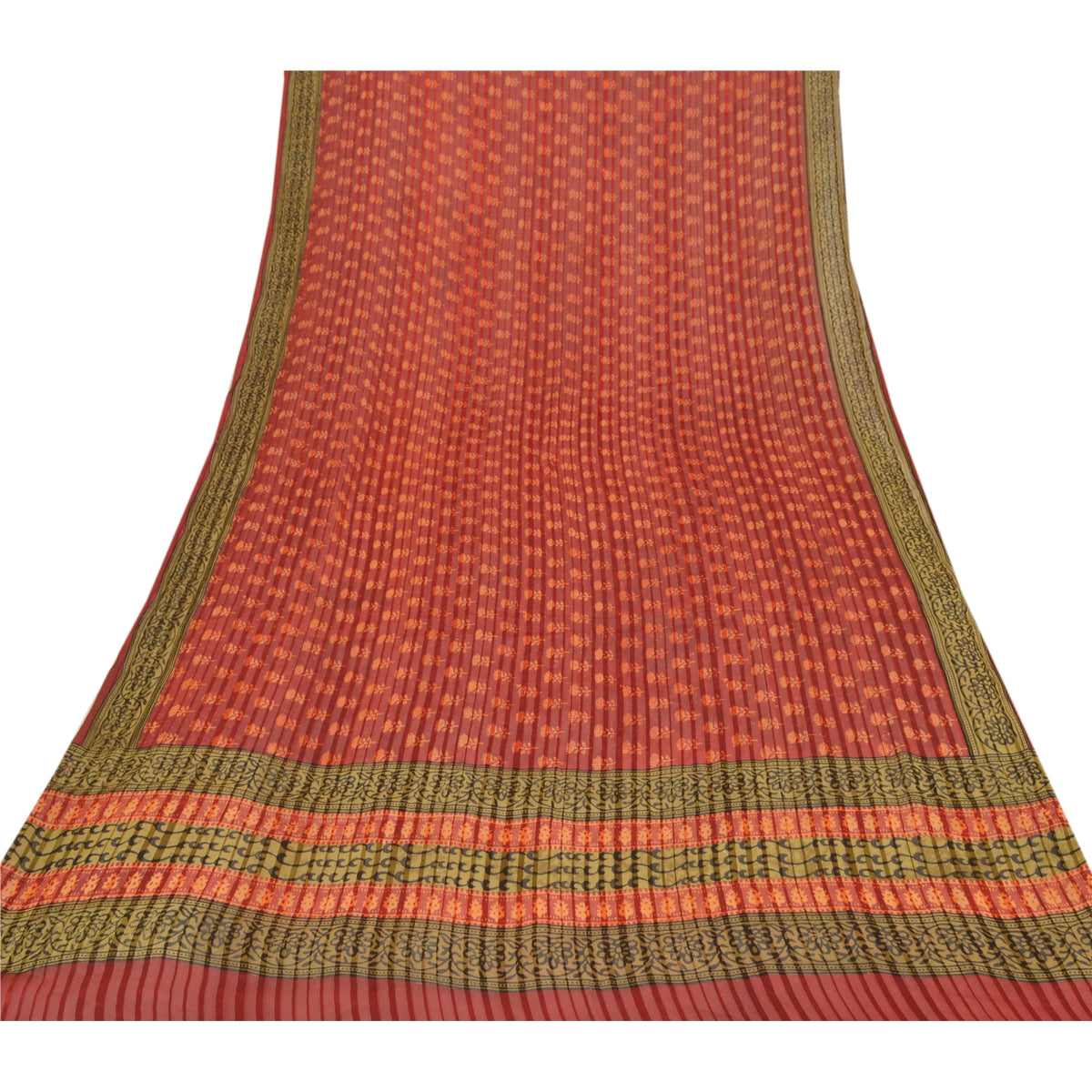 Sanskriti Vintage Block Print-Woven Georgette Dupatta Long Stole Red Indian Veil