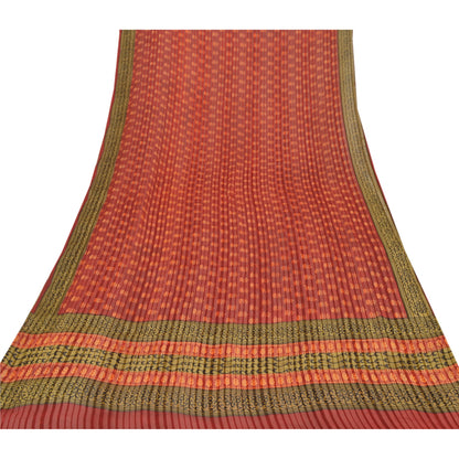 Sanskriti Vintage Block Print-Woven Georgette Dupatta Long Stole Red Indian Veil