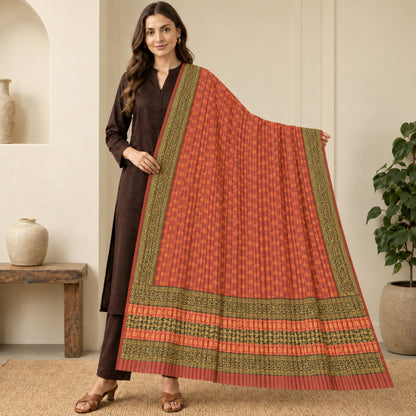 Sanskriti Vintage Block Print-Woven Georgette Dupatta Long Stole Red Indian Veil