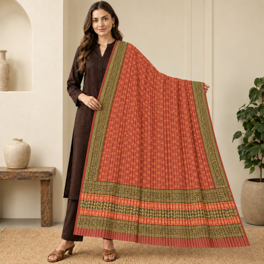 Sanskriti Vintage Block Print-Woven Georgette Dupatta Long Stole Red Indian Veil
