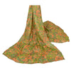 Sanskriti Vintage Dupatta Long Stole Pure Silk Green Hand Beaded Printed Shawl