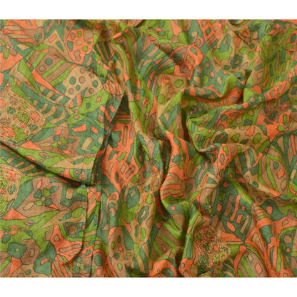 Sanskriti Vintage Dupatta Long Stole Pure Silk Green Hand Beaded Printed Shawl