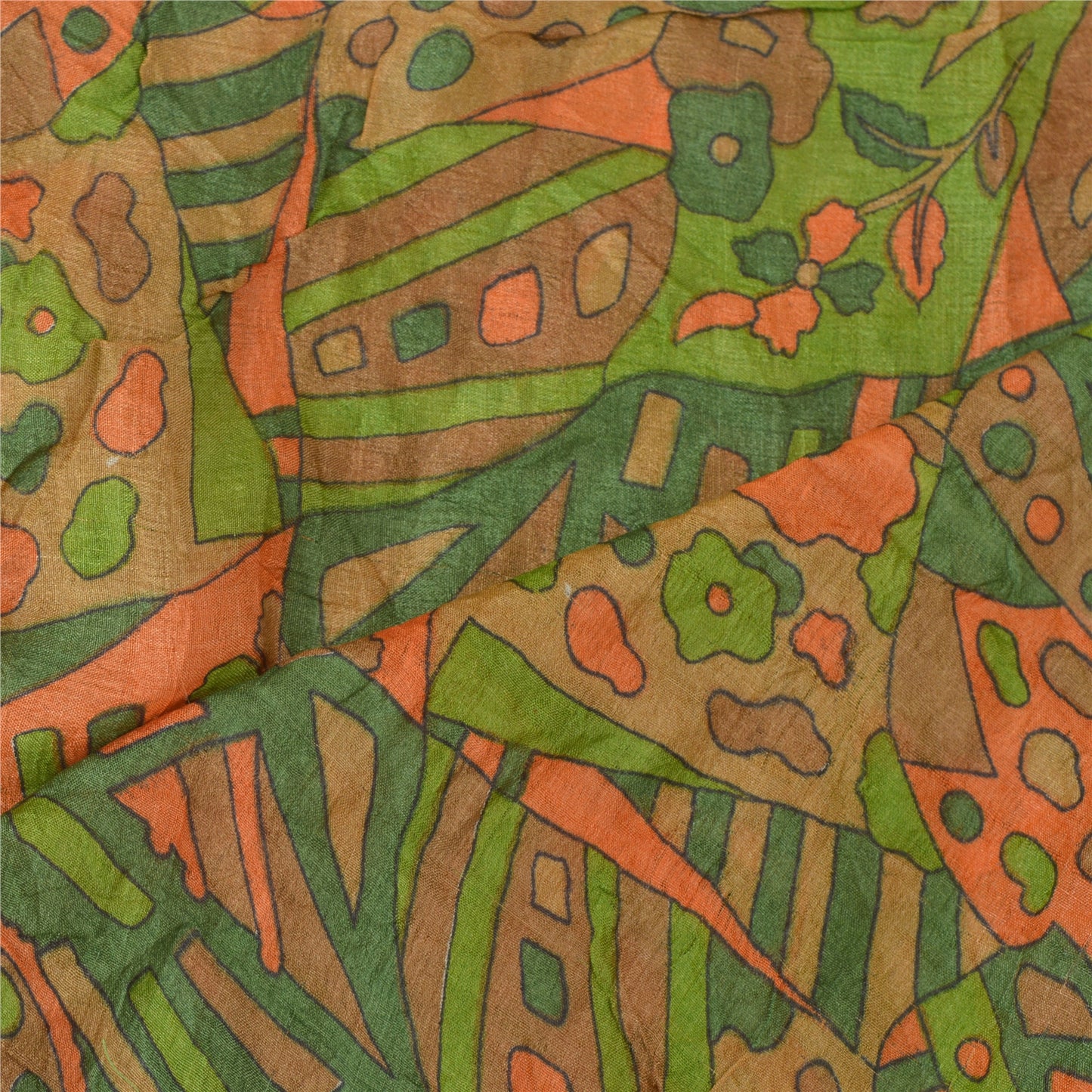 Sanskriti Vintage Dupatta Long Stole Pure Silk Green Hand Beaded Printed Shawl