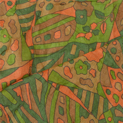 Sanskriti Vintage Dupatta Long Stole Pure Silk Green Hand Beaded Printed Shawl