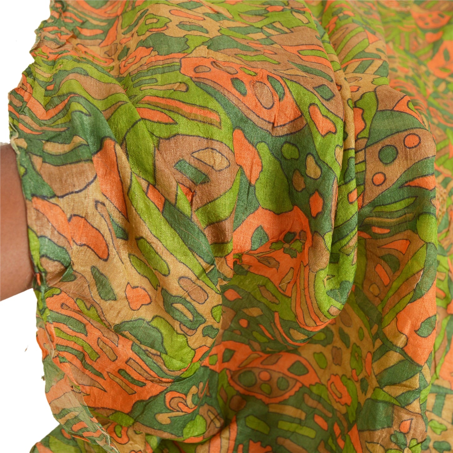 Sanskriti Vintage Dupatta Long Stole Pure Silk Green Hand Beaded Printed Shawl