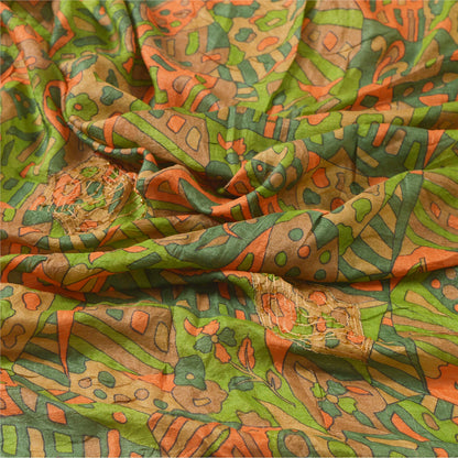Sanskriti Vintage Dupatta Long Stole Pure Silk Green Hand Beaded Printed Shawl