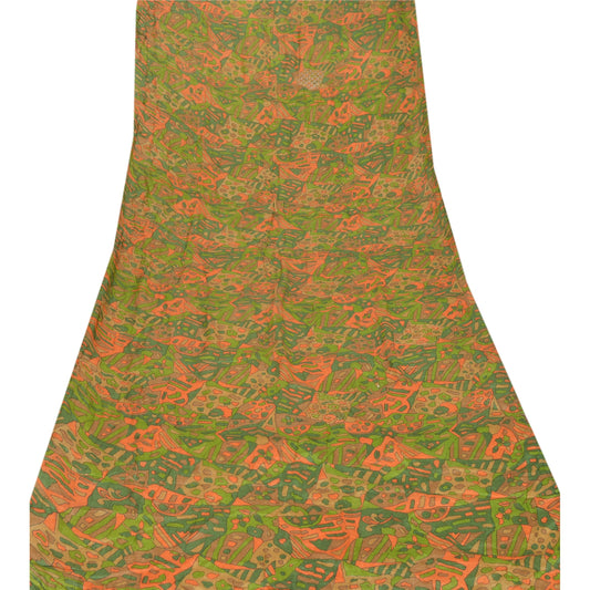 Sanskriti Vintage Dupatta Long Stole Pure Silk Green Hand Beaded Printed Shawl