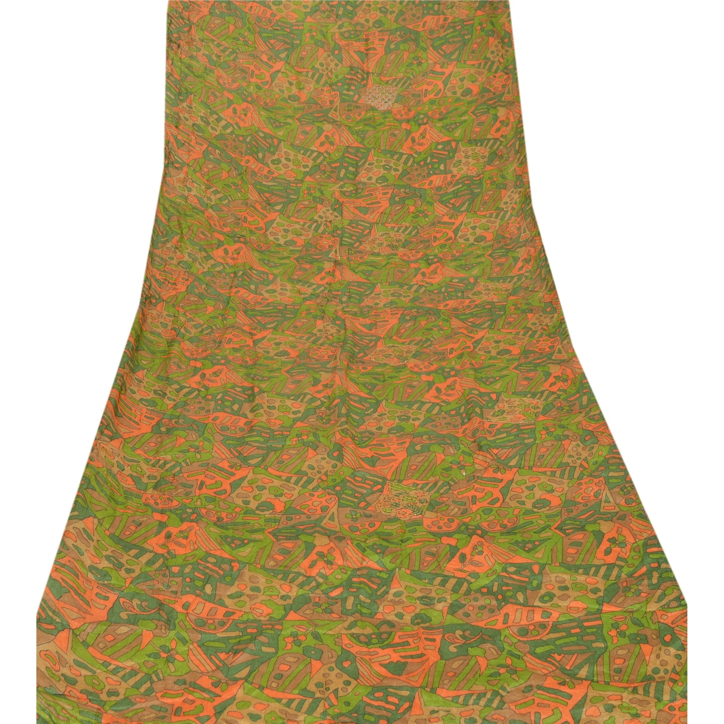 Sanskriti Vintage Dupatta Long Stole Pure Silk Green Hand Beaded Printed Shawl