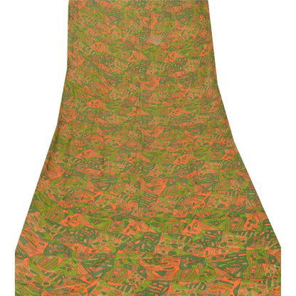 Sanskriti Vintage Dupatta Long Stole Pure Silk Green Hand Beaded Printed Shawl