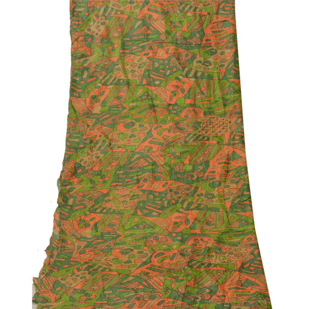 Sanskriti Vintage Dupatta Long Stole Pure Silk Green Hand Beaded Printed Shawl