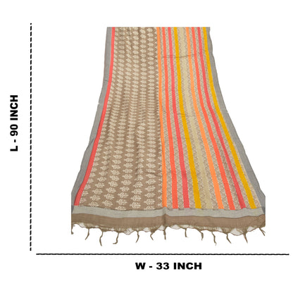Sanskriti Vintage Dupatta Long Stole Pure Woolen Brown Wrap Shawl Printed Work