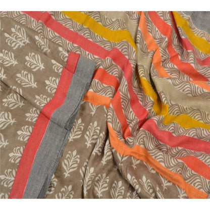 Sanskriti Vintage Dupatta Long Stole Pure Woolen Brown Wrap Shawl Printed Work