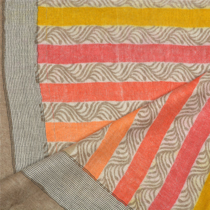 Sanskriti Vintage Dupatta Long Stole Pure Woolen Brown Wrap Shawl Printed Work