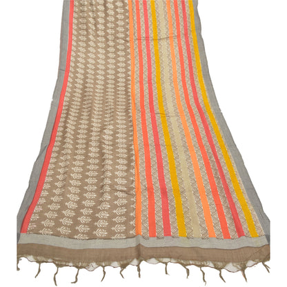 Sanskriti Vintage Dupatta Long Stole Pure Woolen Brown Wrap Shawl Printed Work