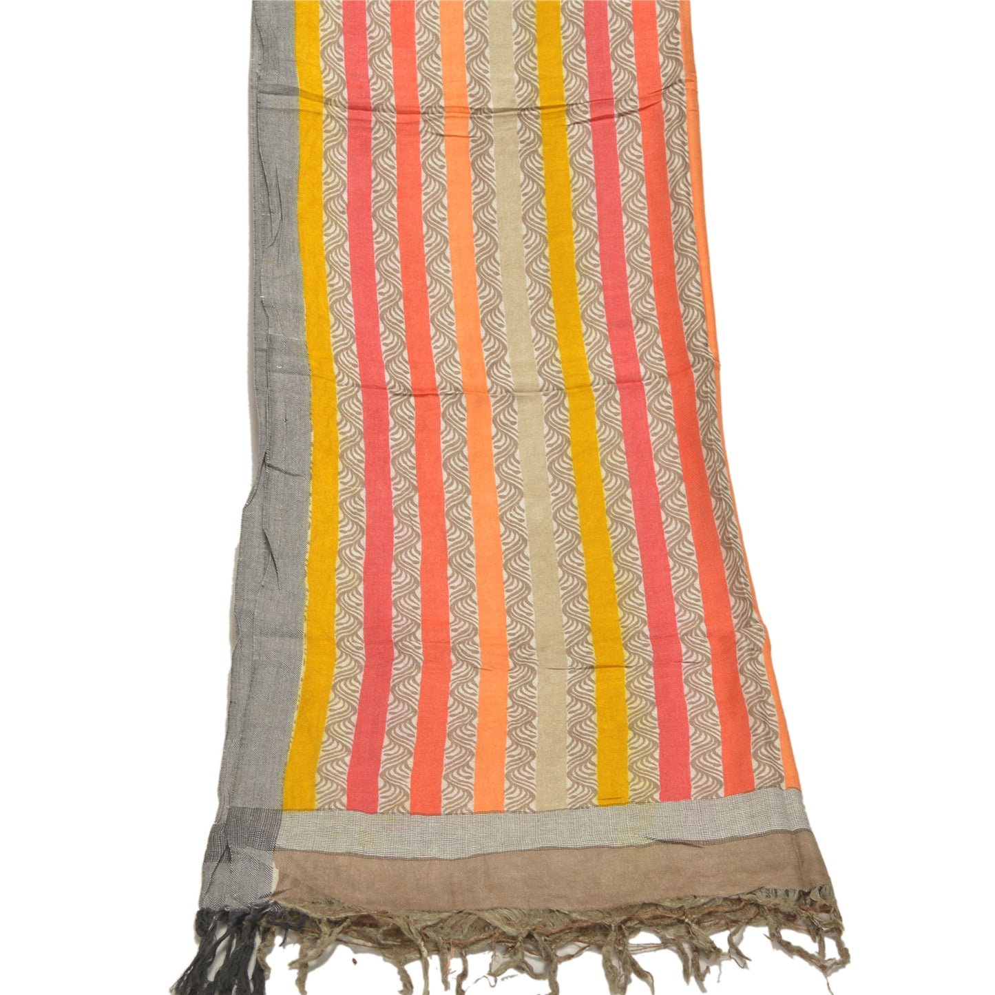 Sanskriti Vintage Dupatta Long Stole Pure Woolen Brown Wrap Shawl Printed Work