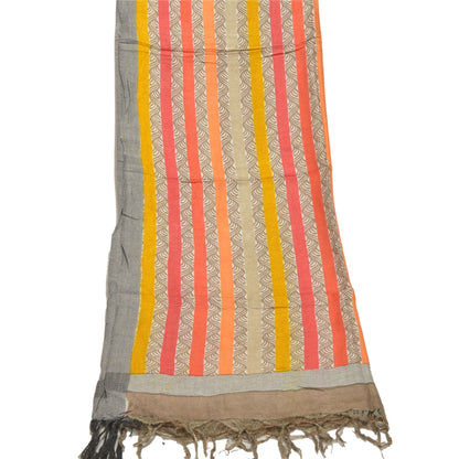 Sanskriti Vintage Dupatta Long Stole Pure Woolen Brown Wrap Shawl Printed Work