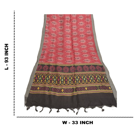 Sanskriti Vintage Dupatta Red & Black Pure Woolen Long Stole Shawl Floral Printed Work For Crafting, Upcycling, Even Wearing, Home Decor