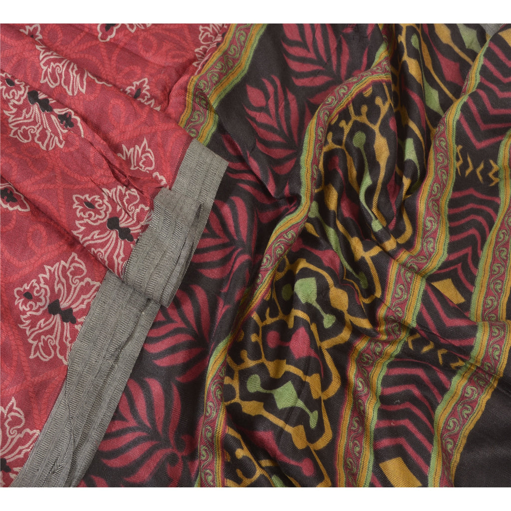 Sanskriti Vintage Dupatta Long Stole Pure Woolen Dark Red Shawl Printed Work