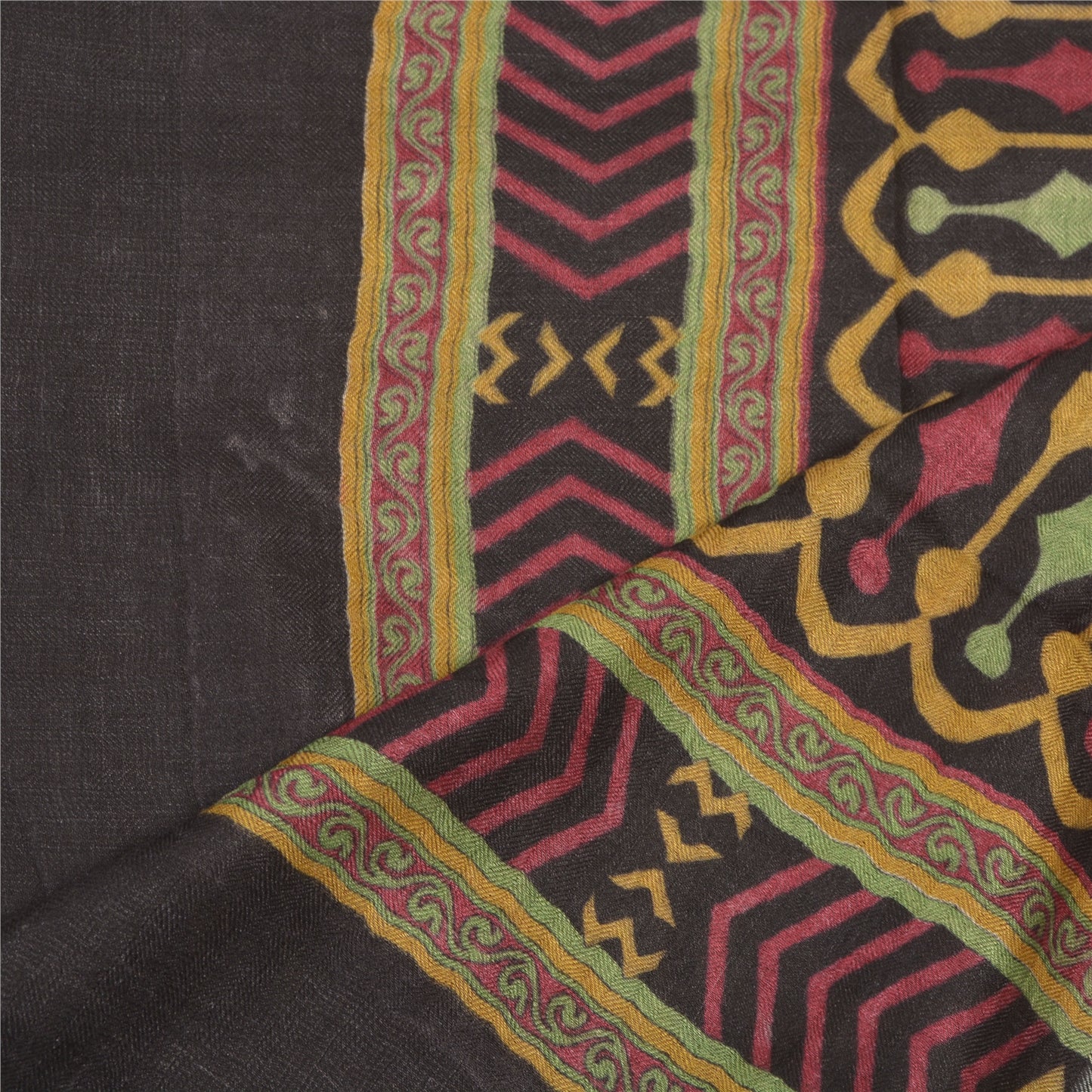 Sanskriti Vintage Dupatta Long Stole Pure Woolen Dark Red Shawl Printed Work