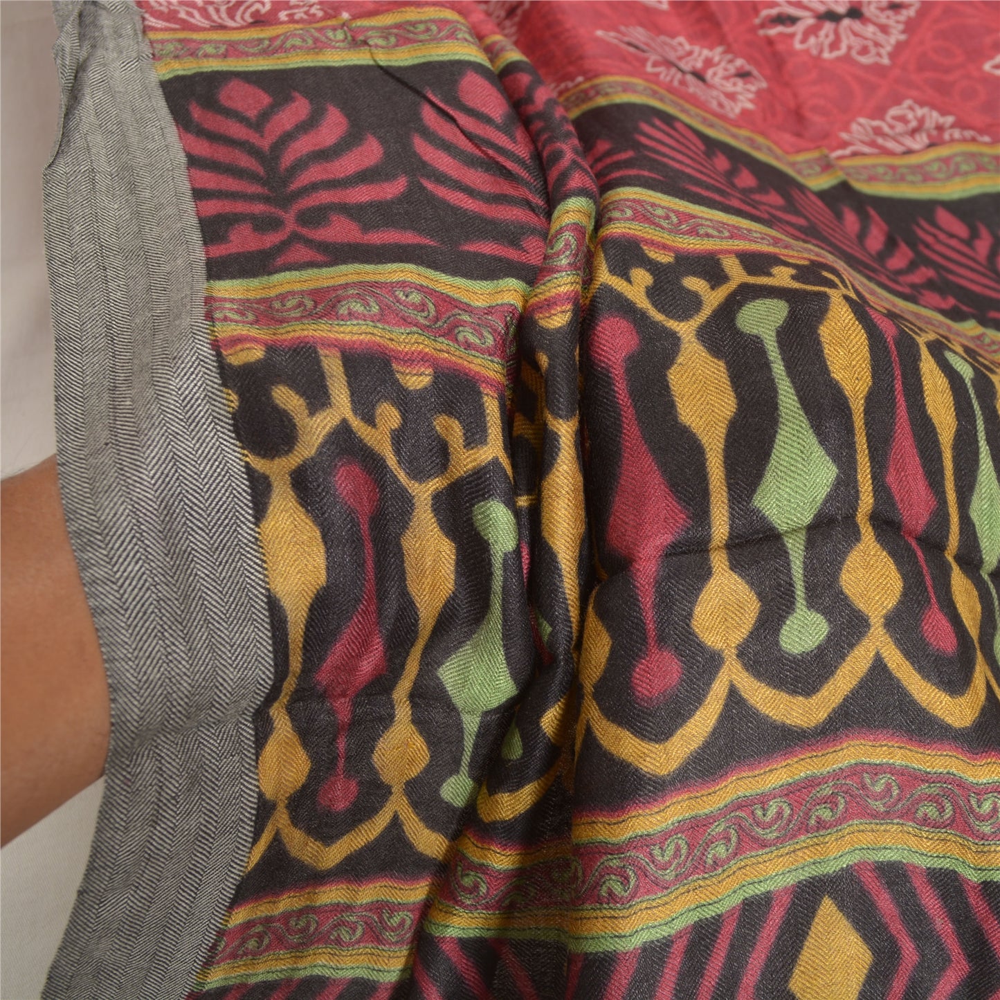 Sanskriti Vintage Dupatta Long Stole Pure Woolen Dark Red Shawl Printed Work