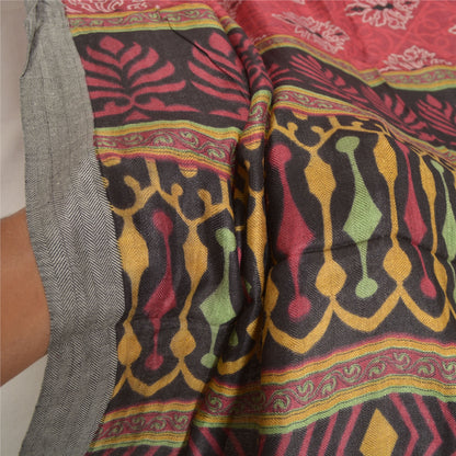 Sanskriti Vintage Dupatta Long Stole Pure Woolen Dark Red Shawl Printed Work