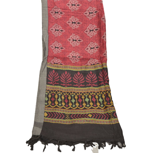 Sanskriti Vintage Dupatta Long Stole Pure Woolen Dark Red Shawl Printed Work