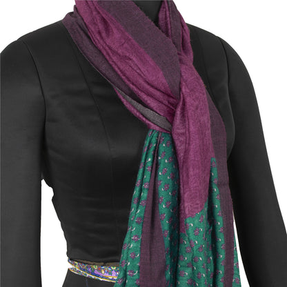 Sanskriti Vintage Dupatta Long Stole Pure Woolen Scarves Purple Printed Shawl