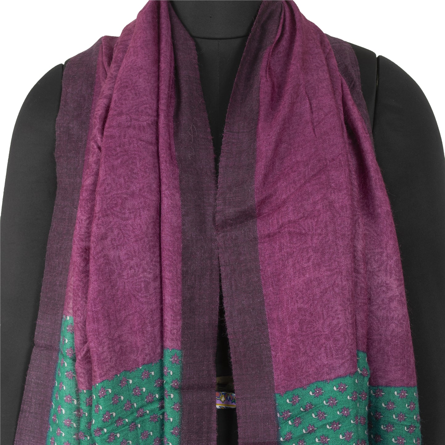 Sanskriti Vintage Dupatta Long Stole Pure Woolen Scarves Purple Printed Shawl