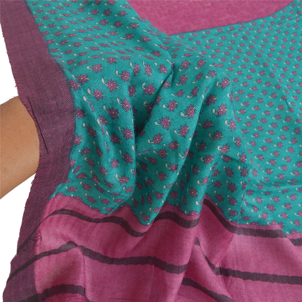 Sanskriti Vintage Dupatta Long Stole Pure Woolen Scarves Purple Printed Shawl