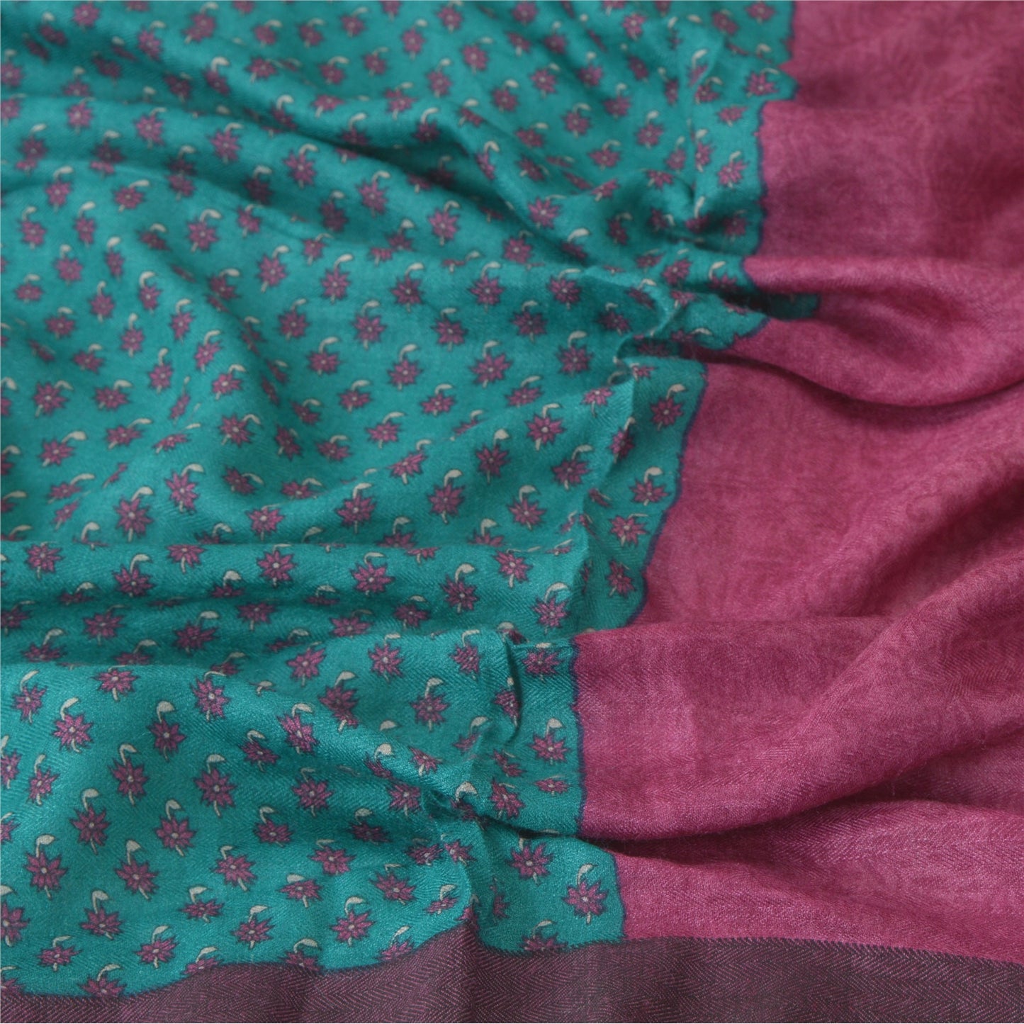 Sanskriti Vintage Dupatta Long Stole Pure Woolen Scarves Purple Printed Shawl