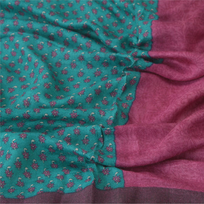 Sanskriti Vintage Dupatta Long Stole Pure Woolen Scarves Purple Printed Shawl