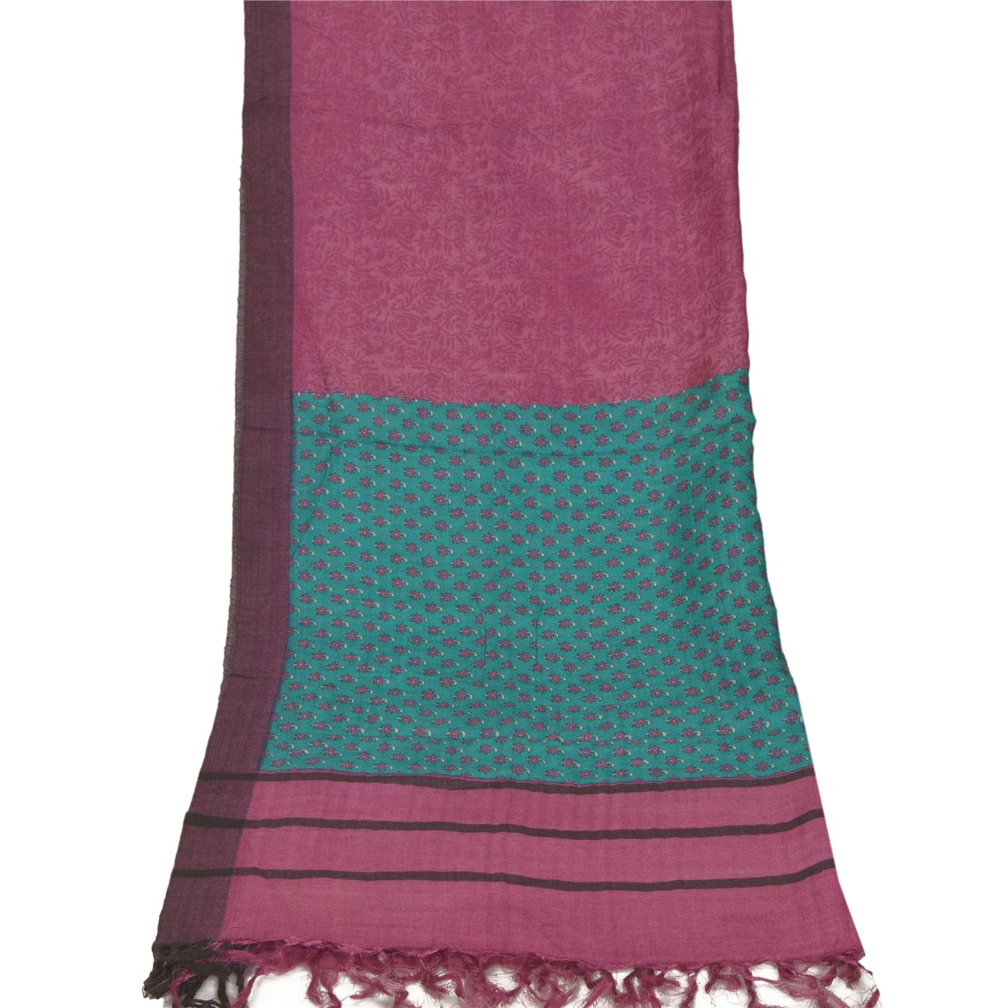 Sanskriti Vintage Dupatta Long Stole Pure Woolen Scarves Purple Printed Shawl