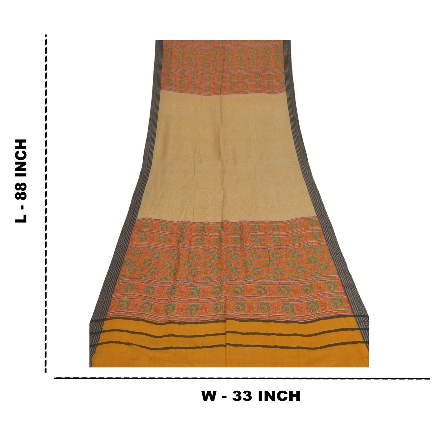 Sanskriti Vintage Dupatta Long Stole Woolen Mustard Hijab Printed Soft Shawl