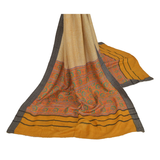 Sanskriti Vintage Dupatta Long Stole Woolen Mustard Hijab Printed Soft Shawl