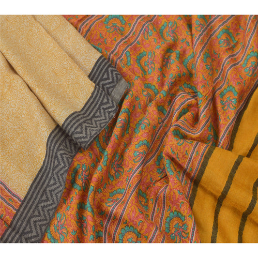 Sanskriti Vintage Dupatta Long Stole Woolen Mustard Hijab Printed Soft Shawl