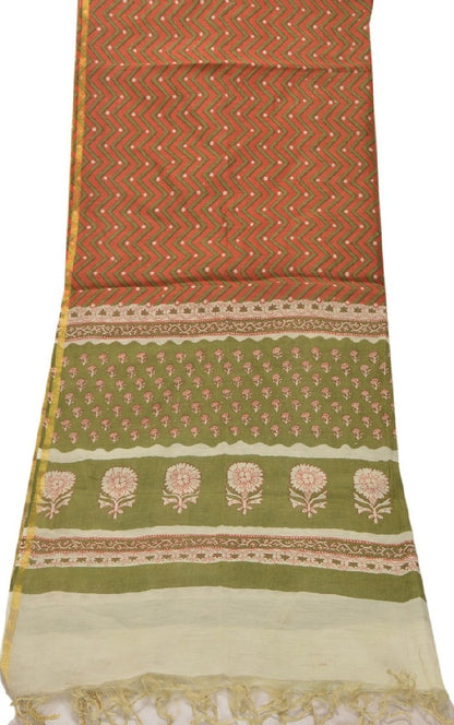 Sanskriti Vintage Dupatta Long Stole Chanderi Rusty Orange Printed Scarves