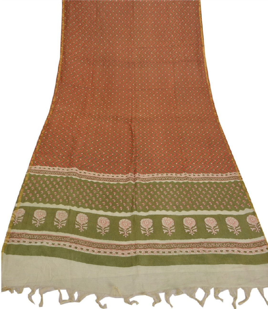 Sanskriti Vintage Dupatta Long Stole Chanderi Rusty Orange Printed Scarves