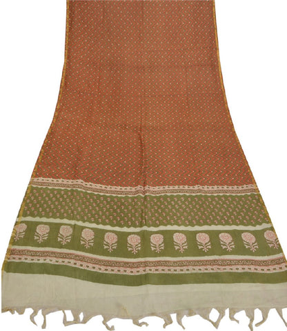 Sanskriti Vintage Dupatta Long Stole Chanderi Rusty Orange Printed Scarves