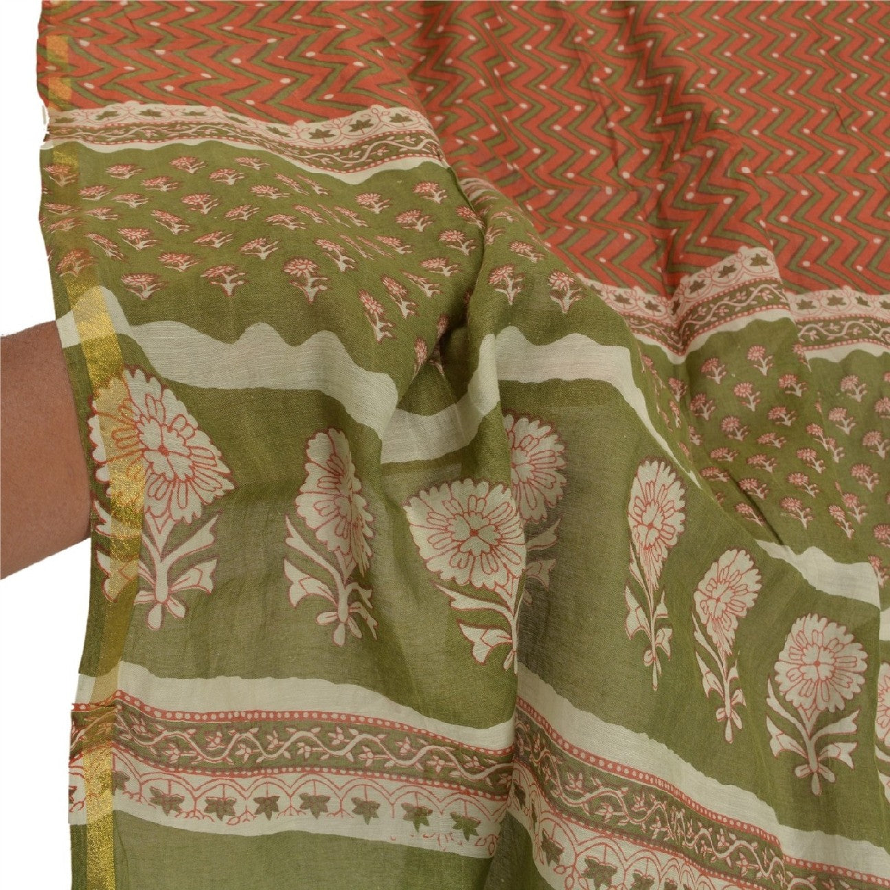 Sanskriti Vintage Dupatta Long Stole Chanderi Rusty Orange Printed Scarves