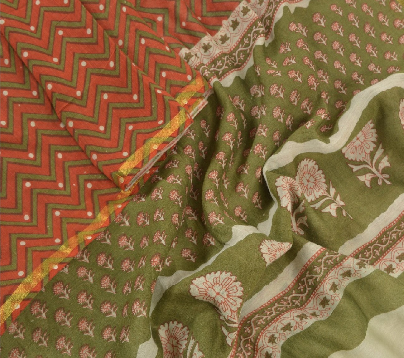 Sanskriti Vintage Dupatta Long Stole Chanderi Rusty Orange Printed Scarves