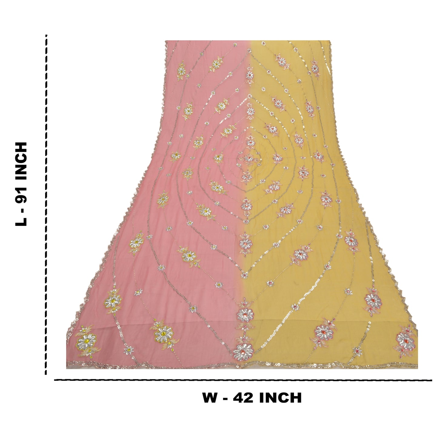 Sanskriti Vintage Dupatta Long Stole Pure Georgette Pink Hand Beaded Scarves