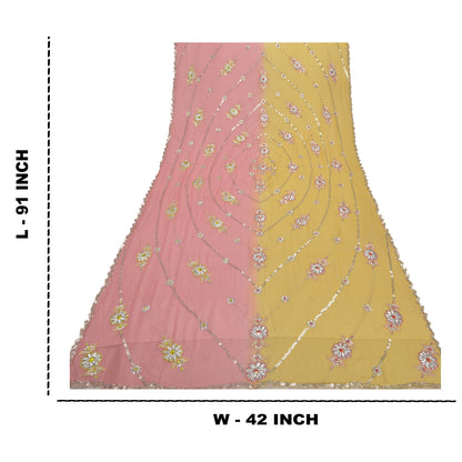 Sanskriti Vintage Dupatta Long Stole Pure Georgette Pink Hand Beaded Scarves