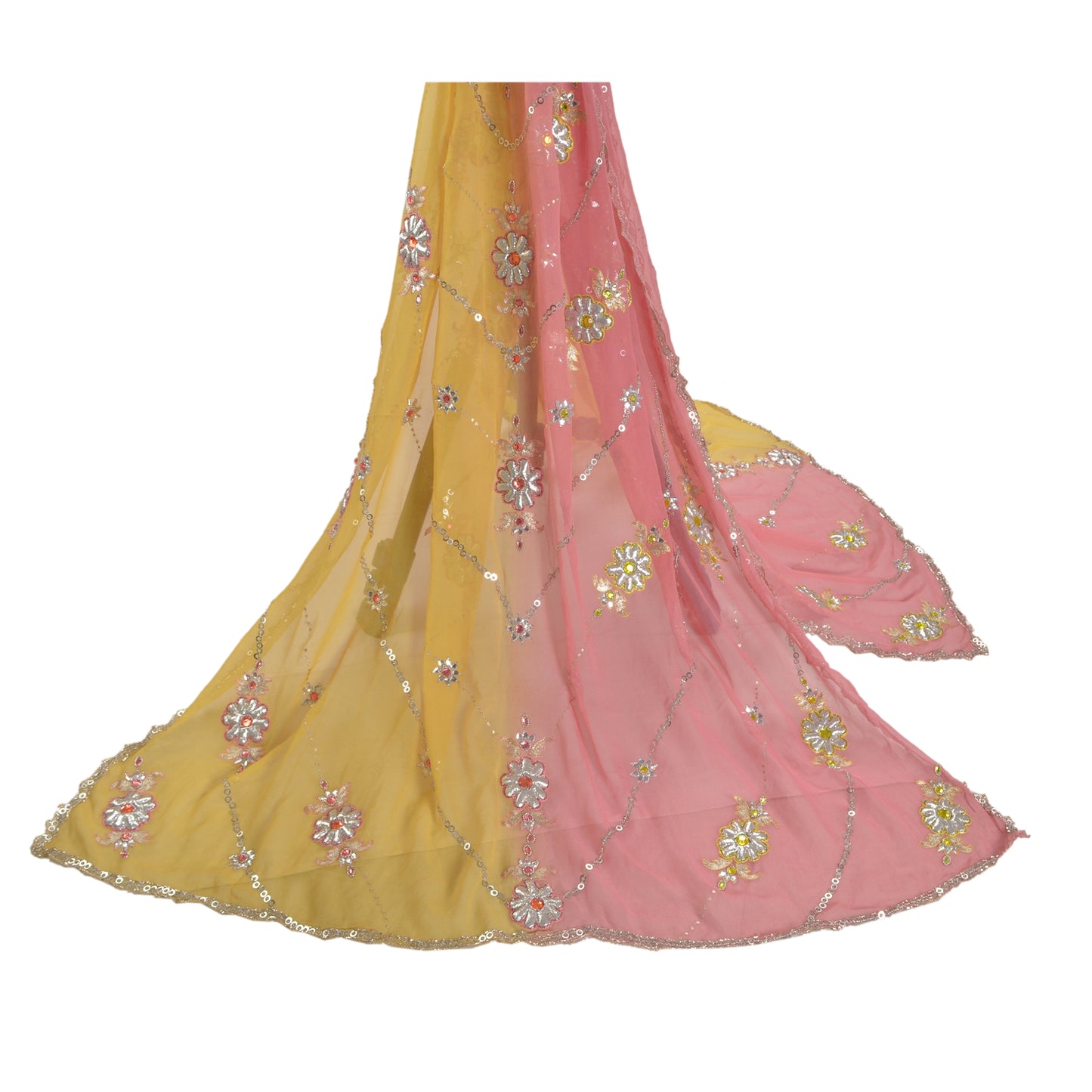 Sanskriti Vintage Dupatta Long Stole Pure Georgette Pink Hand Beaded Scarves