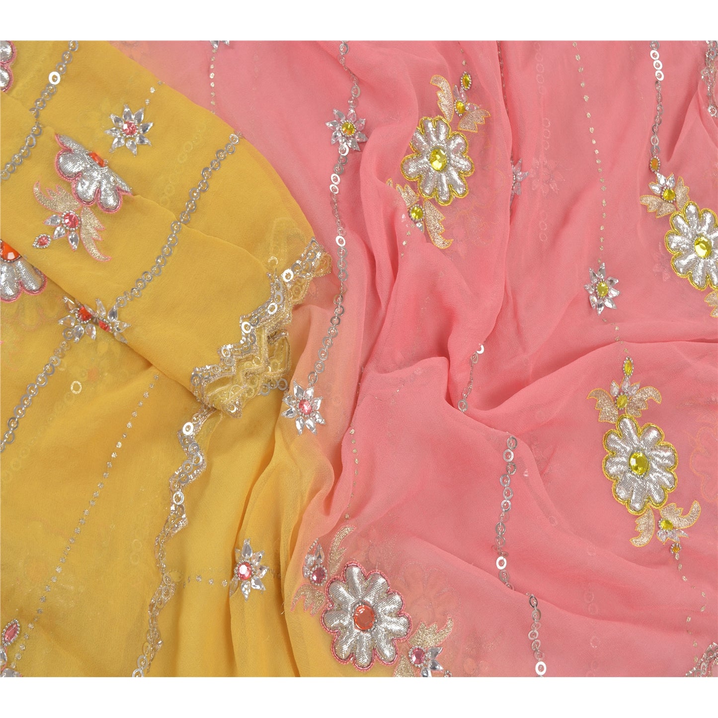 Sanskriti Vintage Dupatta Long Stole Pure Georgette Pink Hand Beaded Scarves