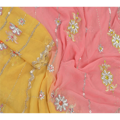 Sanskriti Vintage Dupatta Long Stole Pure Georgette Pink Hand Beaded Scarves