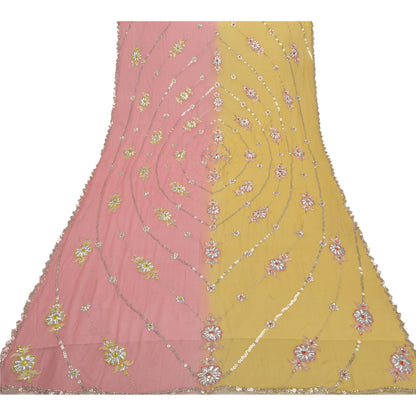 Sanskriti Vintage Dupatta Long Stole Pure Georgette Pink Hand Beaded Scarves